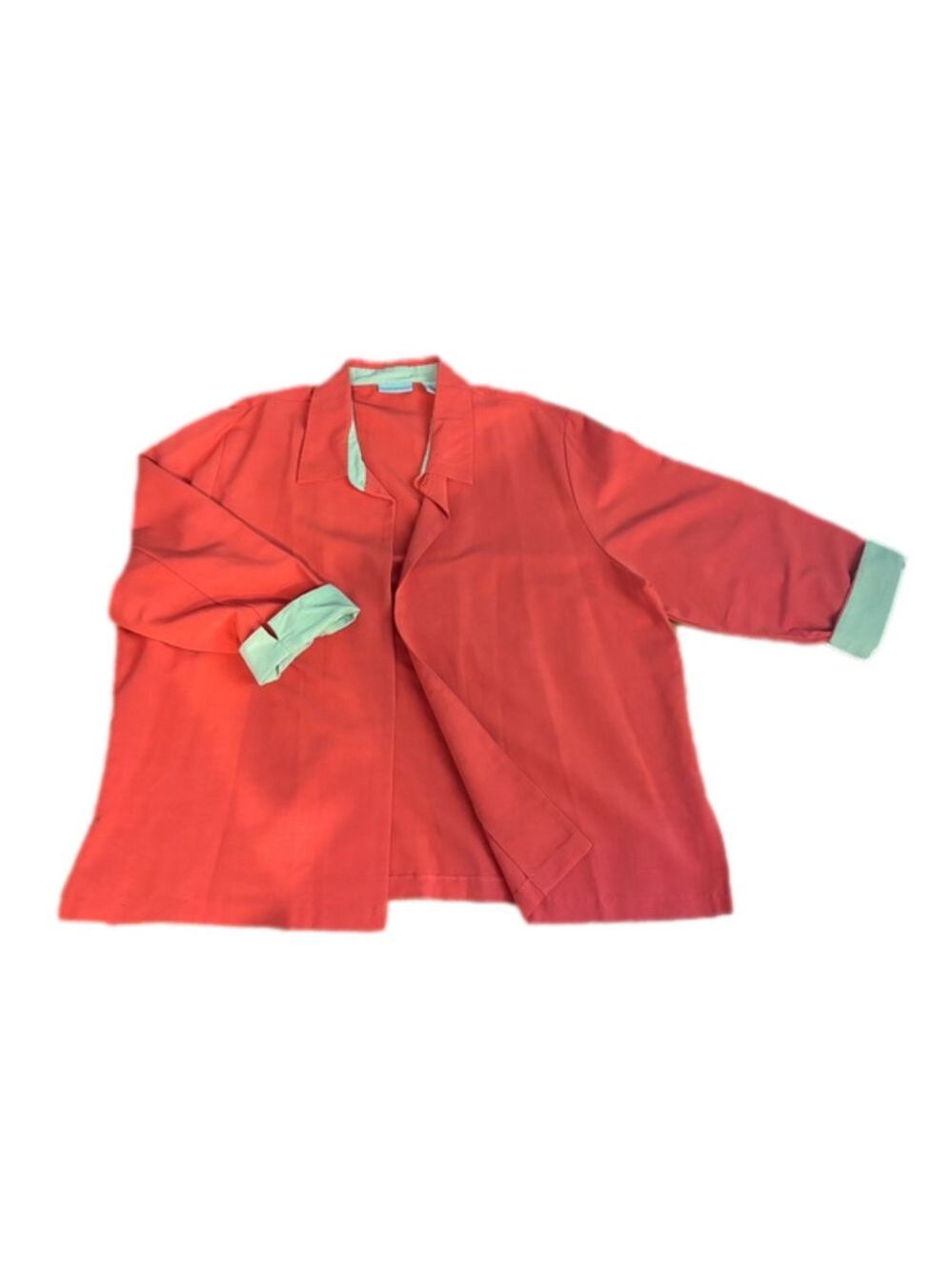 NWOT 90s LINEN BLEND TANGERINE RED & TAN TRIM OVERSIZED JACKET DRAPERS & DAMONS